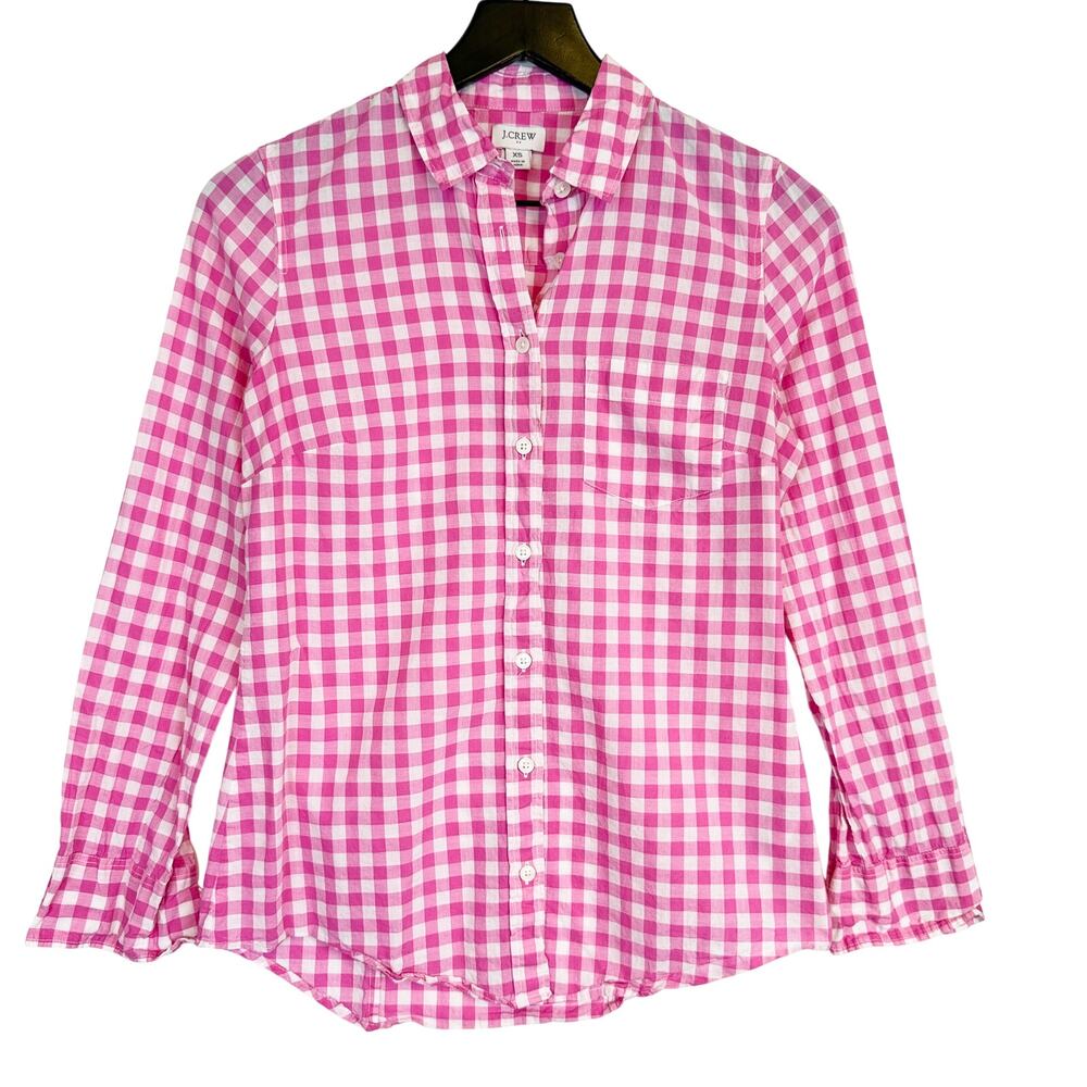 J.Crew Womens Gingham Lightweight Cotton Shirt in Signature Fit Pink - XS